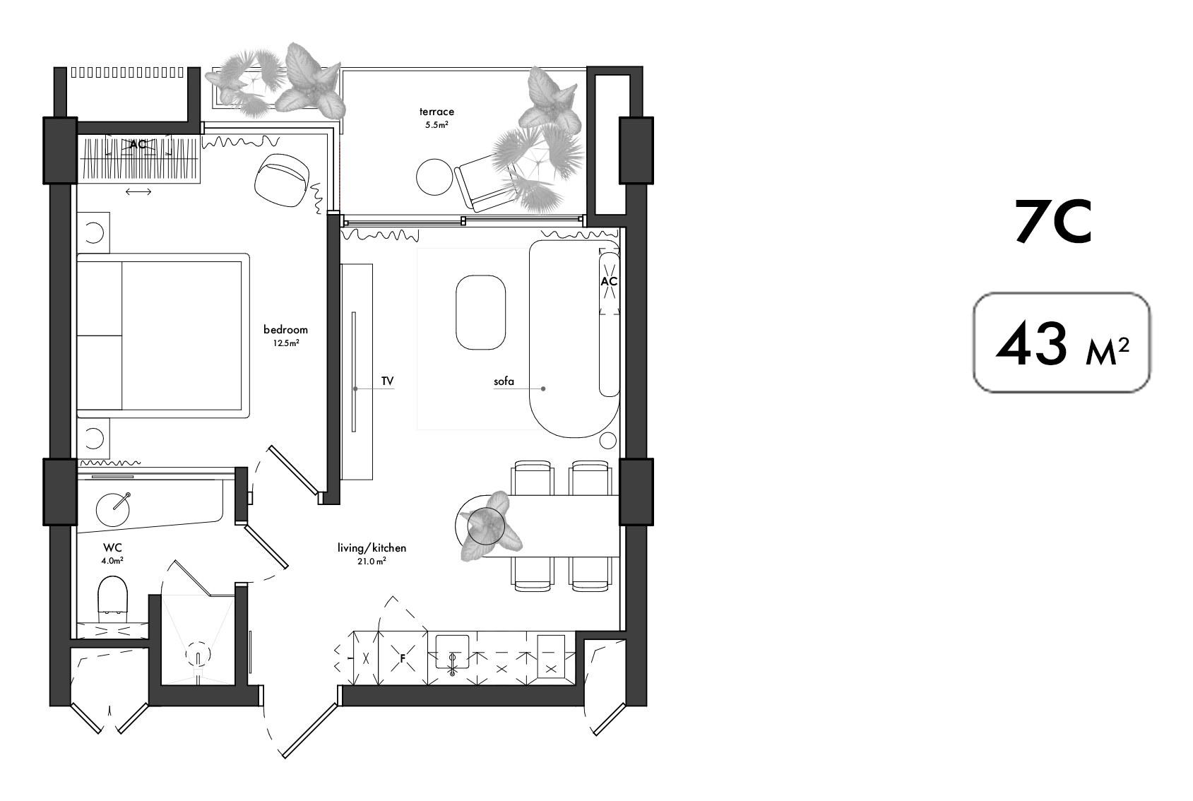 One-bedroom apartment · 7C