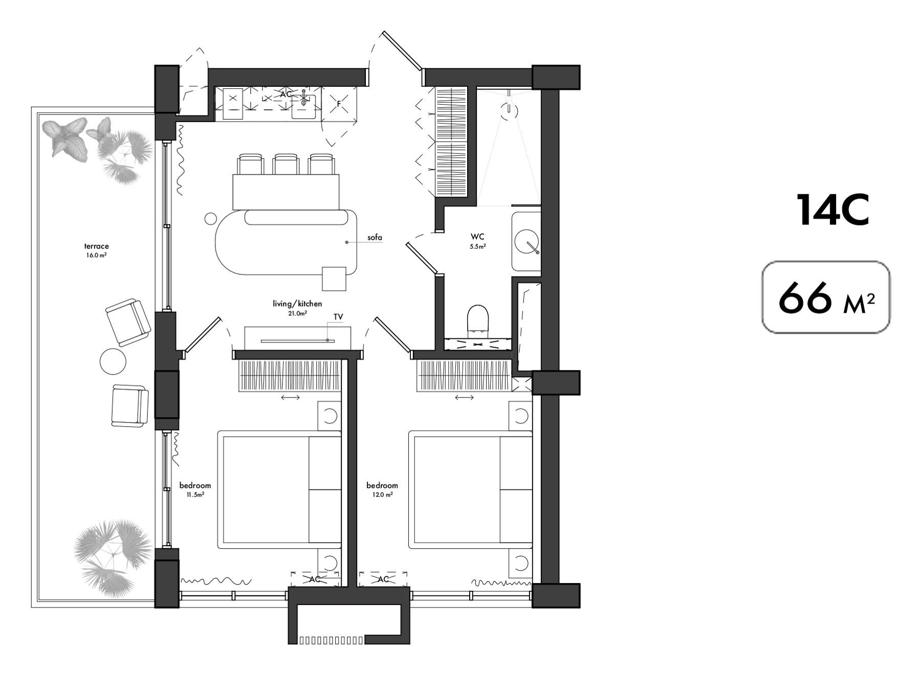 Two-bedroom apartment · 14C